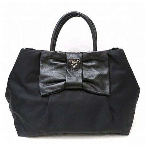 Prada PRADA Bow Handbag Tote Bag BN1601 Black Leather 